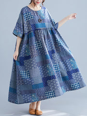 Loose Print Short Sleeve Midi Dress