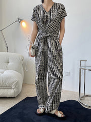 Summer Printed Simple V-Neck Loose Jumpsuit