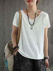 Solid Color V-Neck Simple T-Shirt