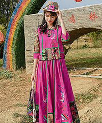 Vacation Simple Embroidered Waist-Cinching Panelled Suits Maxi Dresses