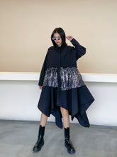 Women Lapel Color Blocking Irregular Shirt Dress