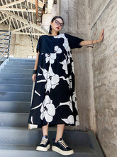 Women Round Neck Contrast Printing Retro Casual Dress