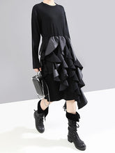 Split-Joint Cropped Falbala Long Sleeve Dress