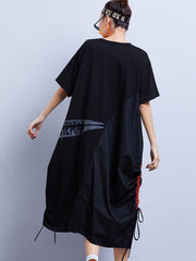 Hip-Hop Letter Stamped Contrast Colors Splicing Roomy Dress