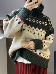 Women Loose Retro High Neck Thick Sweater