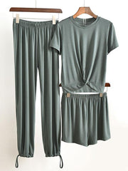 Three Pieces Solid Color Comfort T-Shirt And Pants Suit