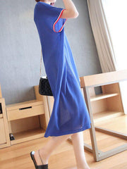 Loose Hollow Solid Color Round-Neck Dress