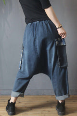 Printed Denim Pocket Loose-Fitting Jeans Pants