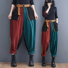 Large Size Loose Personality Stitching Denim Harem Pants