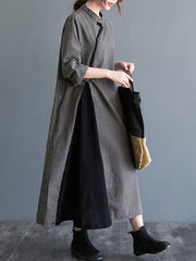 Women Plaid Printed Disc Button Dress