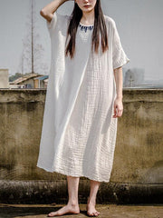 Embroidered Ruffled Loose Round-Neck Dress