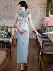 Flower Print Side Split Long Cheongsam