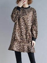Loose Leopard Falbala Round-neck Short Dress