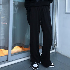 Women Zipper Slit Straight Casual Pants