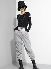 Women Zipper Decoration Solid Color Casual Pants
