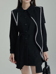 Asymmetric Buttoned A-Line High Waisted Lapel Mini Dresses