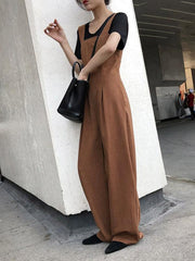 Coffee Straps Long Pants Jumpsuits