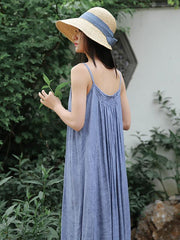 Simple Solid Pleated Sleeveless Midi Dress