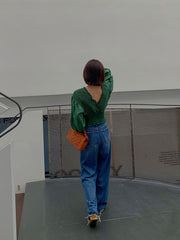 High-Waisted Casual Straight-Leg Jeans