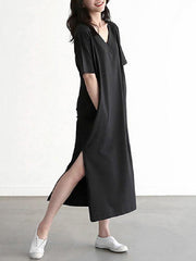 Loose Solid Short Sleeve Casual V-Neck Pajamas