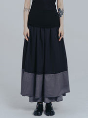 Casual Roomy Black Gray Contrast Color Skirt