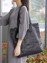 Vintage Ruffled Kraft Paper Canvas Shoulder Bag