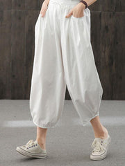 Artistic Retro Solid Capri-Pants