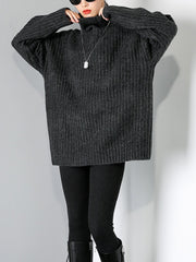 Women Turtleneck Pullover Solid Color Sweater