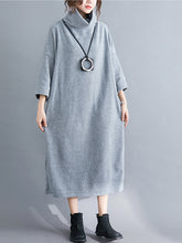 Stand Collar Soild Casual Midi Dress
