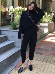 Two-Pieces Knitting Sweater Wide-Leg Pants Sets