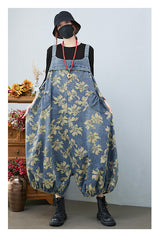 Denim Floral Print Jumpsuit