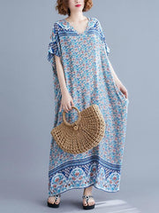 New Printed Batwing Sleeve Maxi Dress