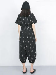 Loose Black Lace-up Jumpsuits