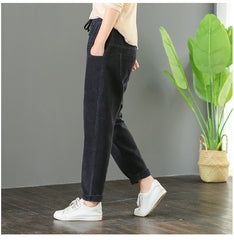 Loose Solid Color Drawstring Corduroy Pants