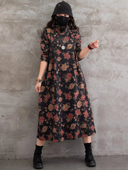 Vintage Casual Floral Printed Midi Dress