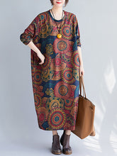 Women Loose Retro Print Dress
