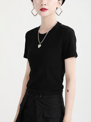 Women Solid Color Slim Round Neck T-Shirt