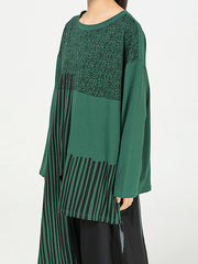 Split-Joint Round-Neck Printed Blouse