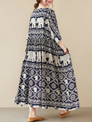 Dot Printed Long Sleeve Maxi Dress