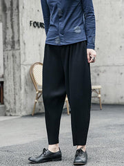 Solid Color Loose Pleated Casual Ankle-Length Harem Pants