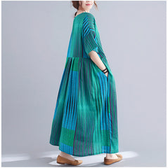 Women Striped Loose Print Short Sleeve Dress