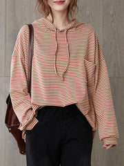 Women Loose Striped Hoodie