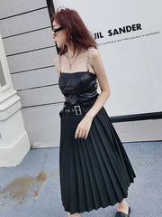 Women Pleated Off Shoulder Loose Casual Skirt