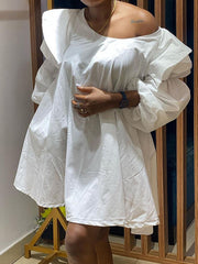 Sexy Round Neck Loose Ruffled Mini Dress