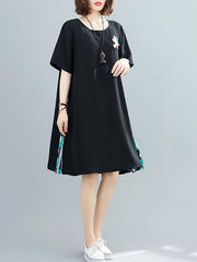 Plus Size Loose Split-Joint Print Midi Dress