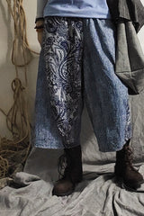 Denim Stitching Print Wide Leg Pants