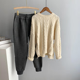 Women Retro Round Neck Loose Pullover Sweater