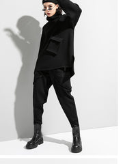 High-Neck Solid Batwing Sleeves Sweatshirt