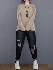 Women Simple Solid Color Knitted Sweater