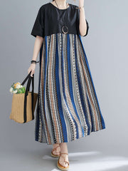 Color Stitching Striped Loose Slim Dress